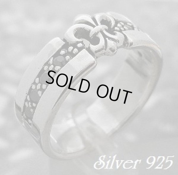 画像1: 百合紋ブラックジルコニアラインリング