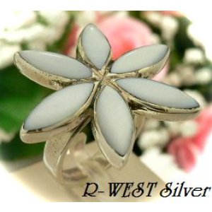 画像: シェルリング　花モチーフ　ブルー