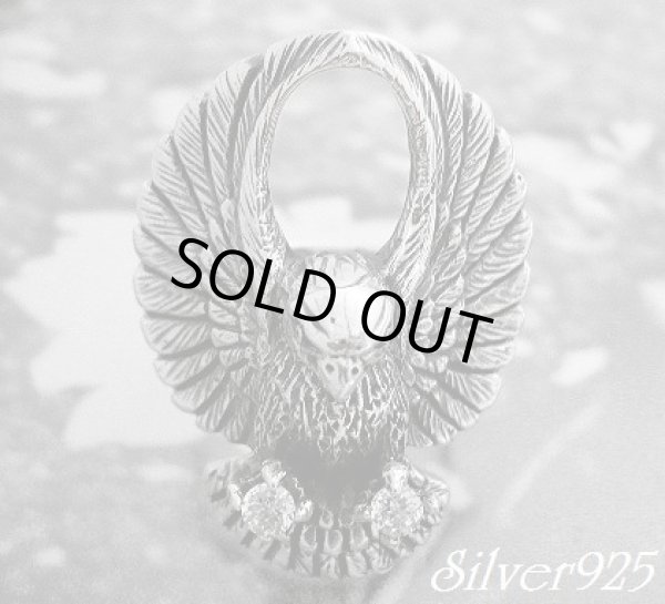 画像1: 大鷲ジルコニアキャッチ大羽根イーグルリング