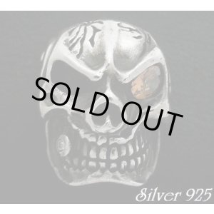 画像: オレンジジルコニア入りギャングスカル　コンチョ　直径　25mm