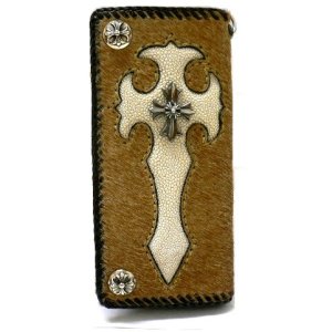 画像: 牛革×本ハラコ×スティングレイクロス　レザーウォレット　silverクロス付