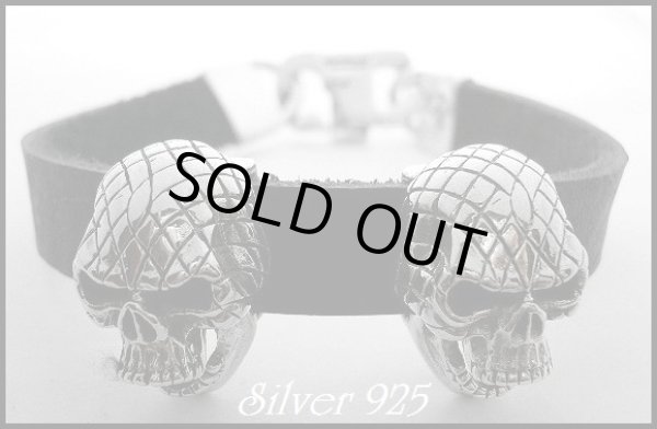 画像1: シルバースカル×牛革コンビ　レザーブレス