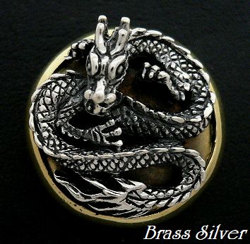 画像1: 立体龍ドラゴン　コンチョ　Brass×Silver925 　直径　27mm