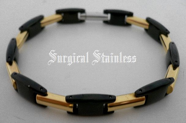 画像1: ステンレスブレスD　ブラック×ゴールドカラー