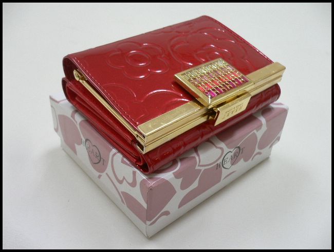 画像: HEART花柄ラインストーンジュエル　 ショート財布 レッド