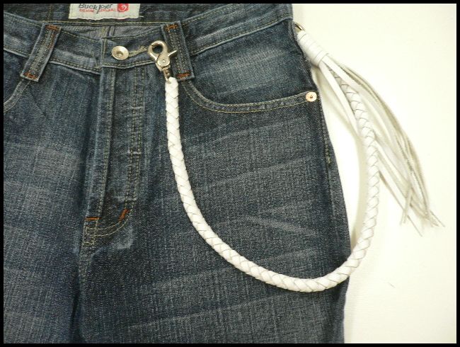 画像: 牛革7本編みウォレットチェーン　白