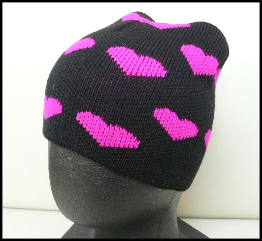 画像: ハート柄　ニットキャップ