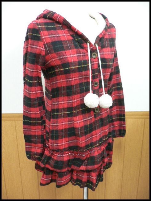 画像: 【アウトレット】girlstyleボア付 フードチェック柄 ワンピース(赤×黒)　Mサイズ