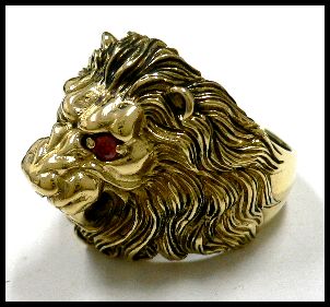 画像: Brassレッドジルコニア付ライオンヘッドリング