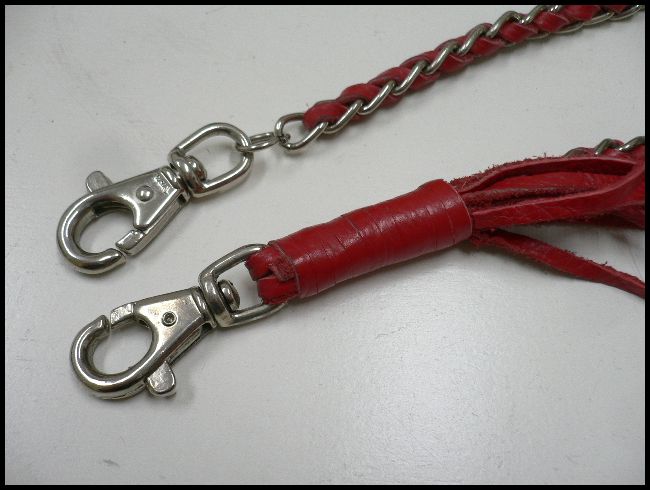 画像: 牛革コンビメタルウォレットチェーン　赤