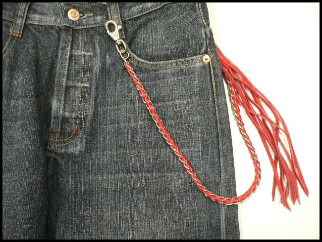 画像: 牛革コンビメタルウォレットチェーン　赤