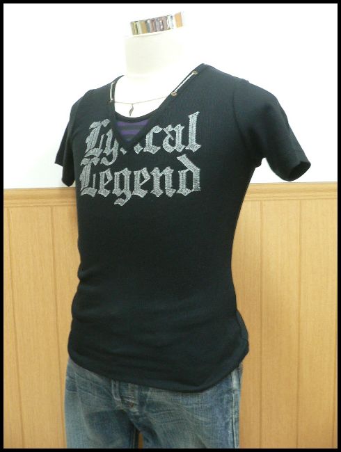 画像: 【アウトレット】BovyWaveお兄系ネックレス付プリントTシャツ　黒×紫　Ｍサイズ