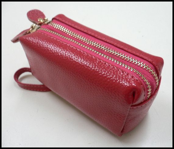画像: 牛革Wファスナーレザーポーチ ピンク
