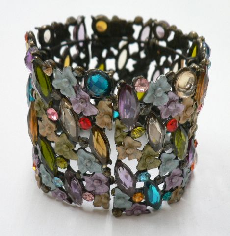 画像: ラインストーン花柄メタルバングルF