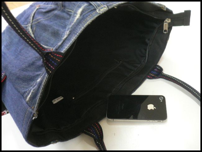 画像: ジーンズリメイクデニムハンドバッグ 花柄mix