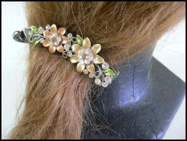 画像: ラインストーン ヘアクリップ バレッタtypeV 