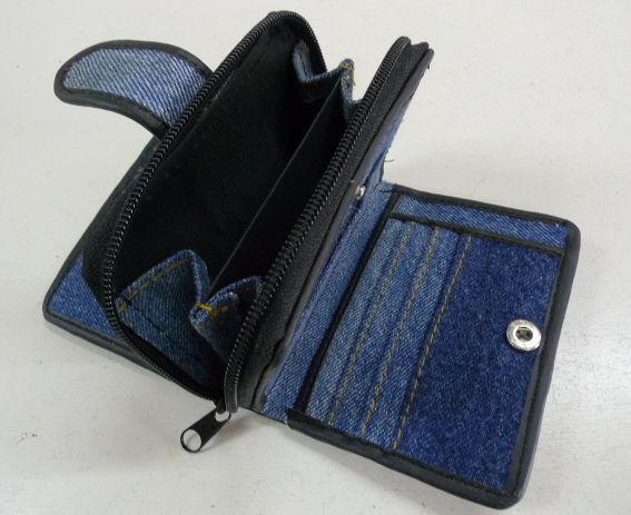 画像: ジーンズリメイクデニム ハンドメイドウォレット　ショート