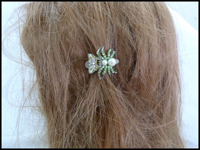 画像: ラインストーン ヘアクリップ 蝶＆蜘蛛typeB