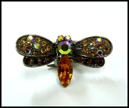 画像1: ラインストーン ヘアクリップ とんぼtypeE