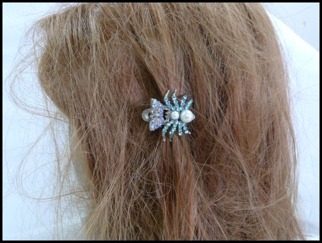 画像: ラインストーン ヘアクリップ 蝶＆蜘蛛typeA