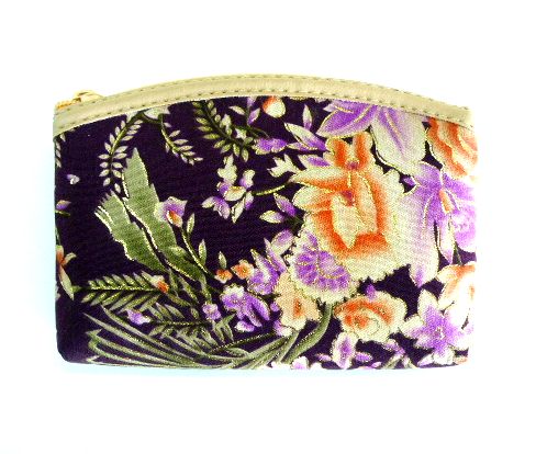 画像1: 和柄　花模様　コインケース紫