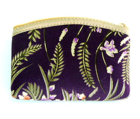 画像: 和柄　花模様　コインケース紫