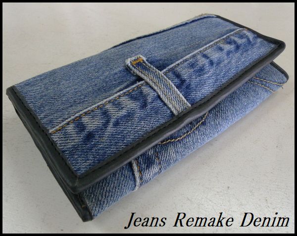 画像: ジーンズリメイクデニム ハンドメイドウォレット 二つ折り