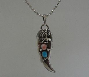 画像: ターコイズ＆コーラル付イーグルフェザーペンダント