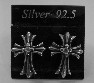 画像: シルバーピアス　ジルコニア付クロス十字架