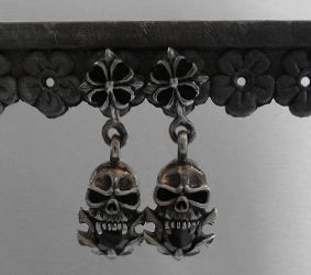 画像: シルバーピアス　スカル　オニキス