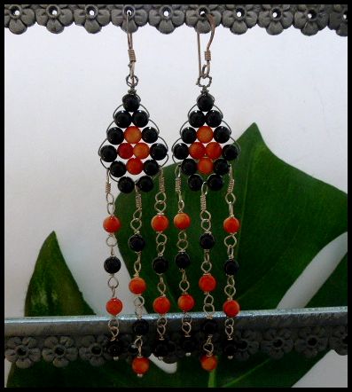 画像: シルバーピアス　オニキス×コーラル