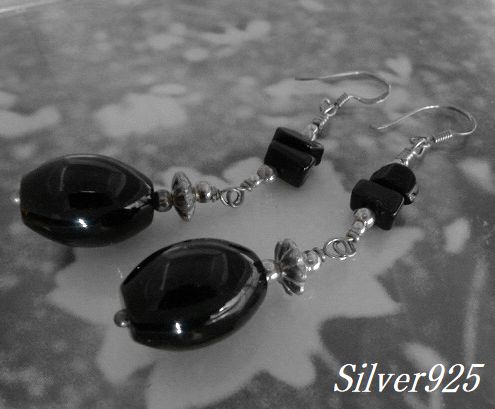 画像: シルバーピアス　オニキス