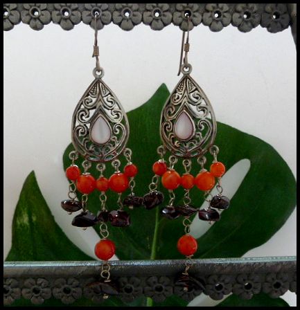 画像: シルバーピアス　コーラル×ガーネット　