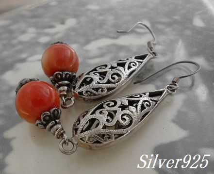 画像: シルバーピアス　コーラル