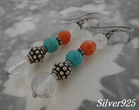 画像: シルバーピアス　水晶×ターコイズ他F