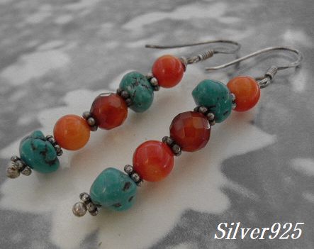 画像: シルバーピアス　ターコイズ×コーラルG