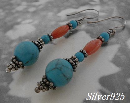 画像: シルバーピアス　ターコイズ×コーラルE