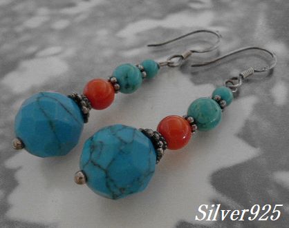 画像: シルバーピアス　ターコイズ×コーラルC