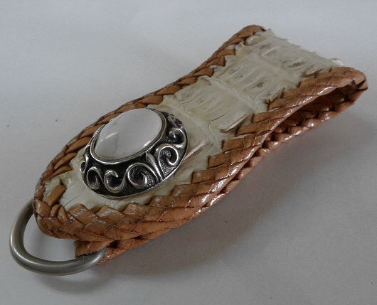 画像1: 牛革×ワニ革クロコダイル白 ベルトループ silver925ホワイトターコイズコンチョ付