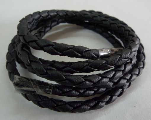 画像1: 牛革4mm編み紐黒100cm レザークラフト材料