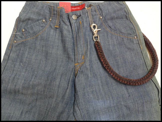 画像: 牛革スクエア編み込みウォレットチェーン極太　こげ茶