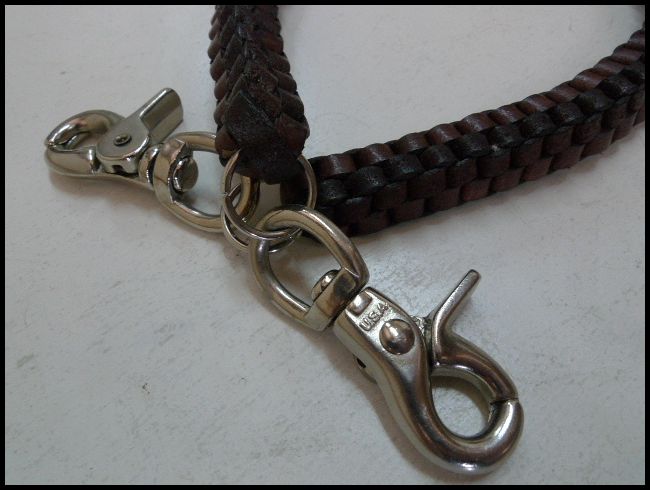 画像: 牛革スクエア編み込みウォレットチェーン極太　こげ茶