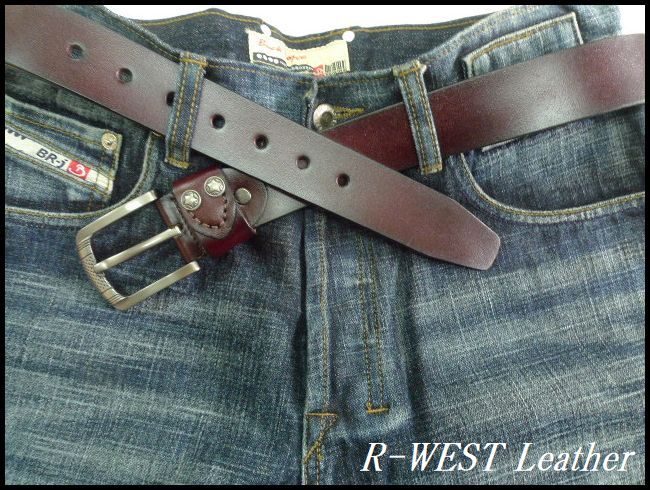 画像: 牛革 星スタッズ付レザーベルト　こげ茶