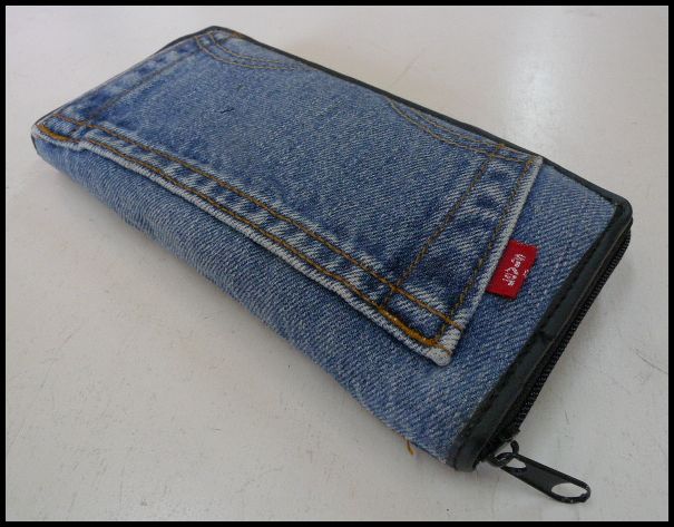 画像: ジーンズリメイクデニム ハンドメイドウォレット ファスナータイプ