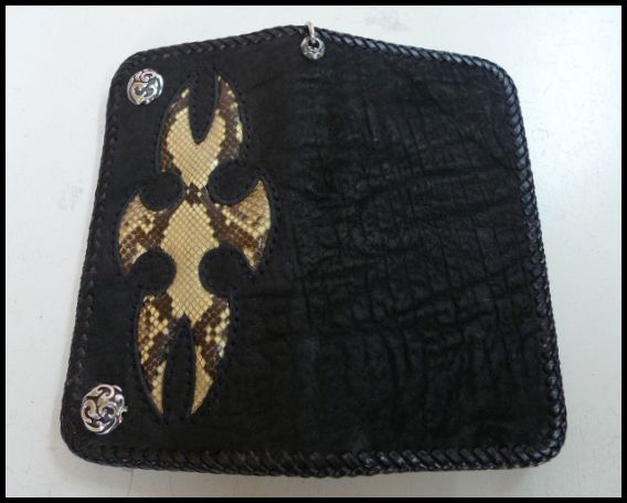 画像: 牛革×サメ革×蛇革パイソンmix　レザーウォレット