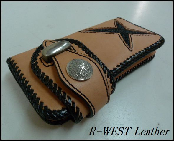 画像: 牛革×エイ革スティングレイ十字　レザーウォレット ヌメ