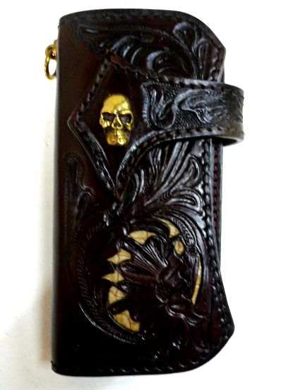 画像1: 牛革×蛇革コブラ透かしカービング　レザーウォレット