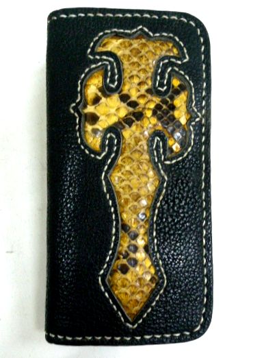 画像1: 牛革×蛇革パイソンクロス　レザーウォレット