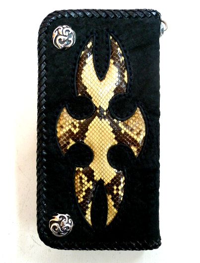 画像1: 牛革×サメ革×蛇革パイソンmix　レザーウォレット