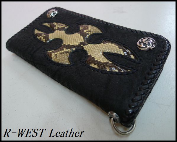 画像: 牛革×サメ革×蛇革パイソンmix　レザーウォレット